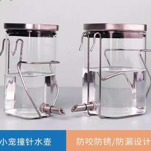 撞针式鹦鹉饮水器玻璃大容量不锈钢鸟用自动喂水鸟笼水壶喝水小鸟