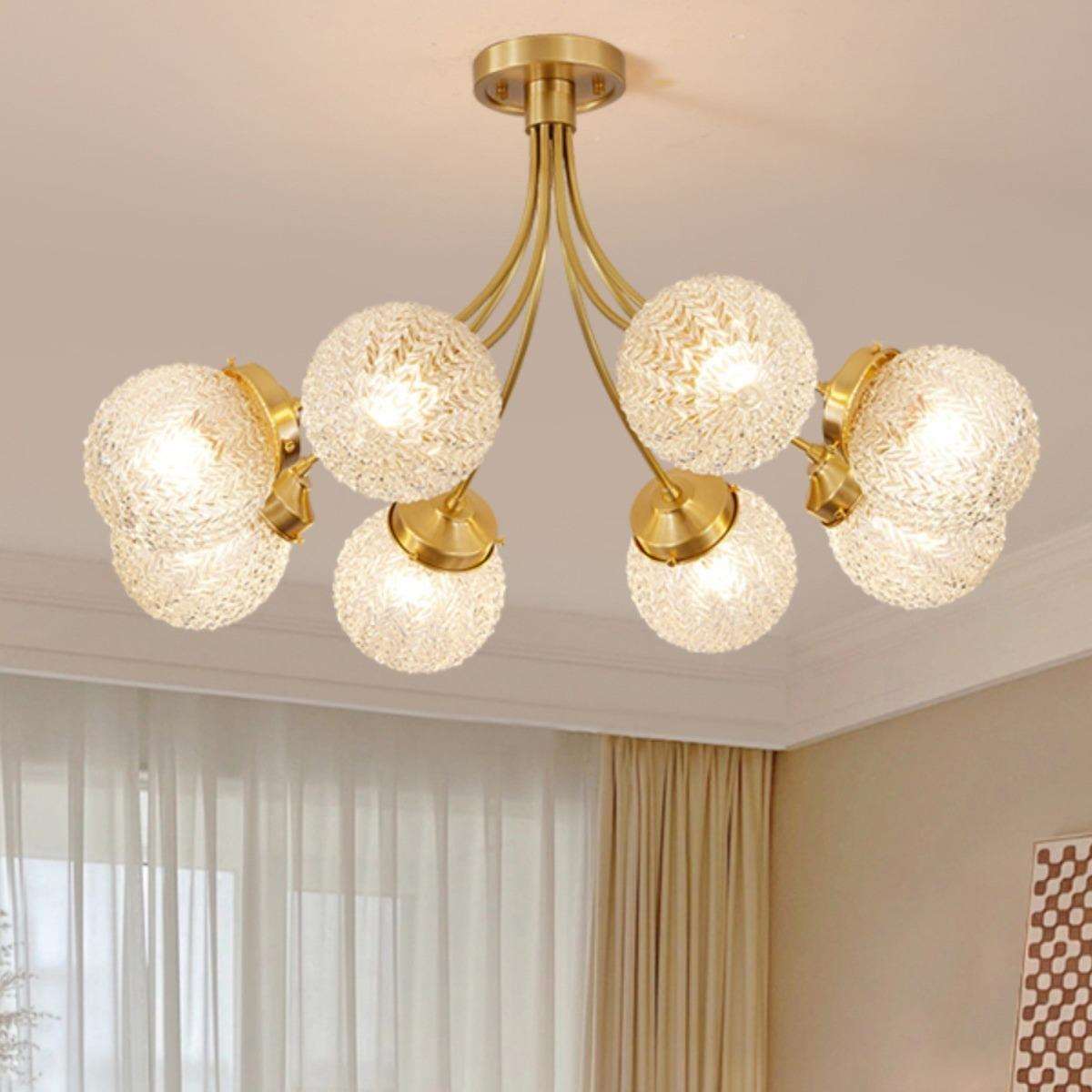 美式全铜灯饰法式现代简约客厅卧室灯书房北欧轻奢玻璃吸顶灯吊灯