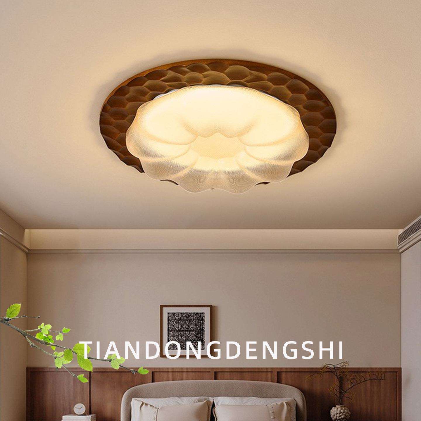 新中式实木吸顶灯国风实木客厅灯套餐LED长方形餐厅卧室木质灯具