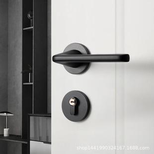 黑色静音室内门把手卧室门锁内门锁静音执手锁分体磁吸木门锁