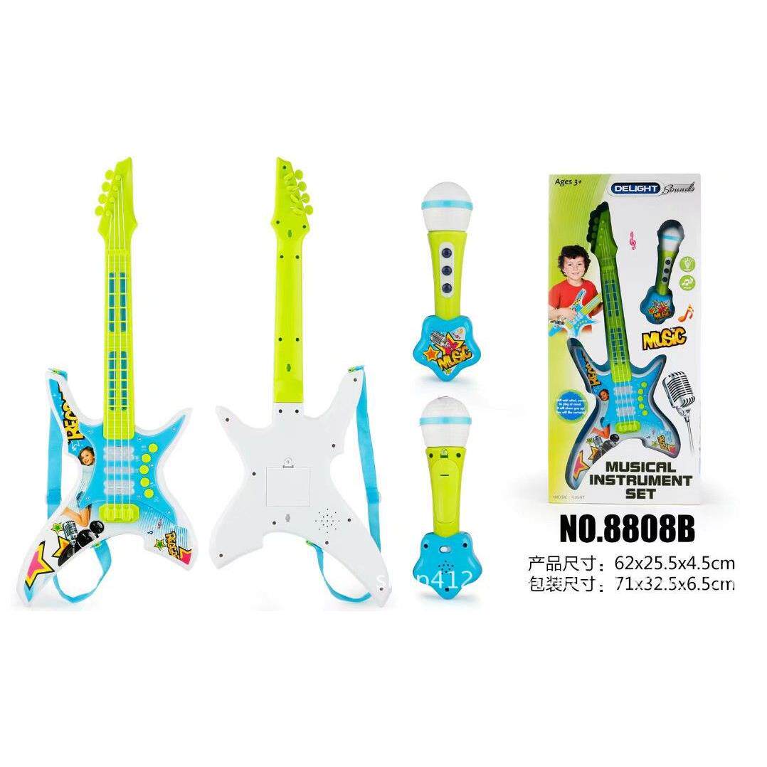 儿童乐器电子吉他灯光音乐多功能可弹奏吉它+麦克风组合
