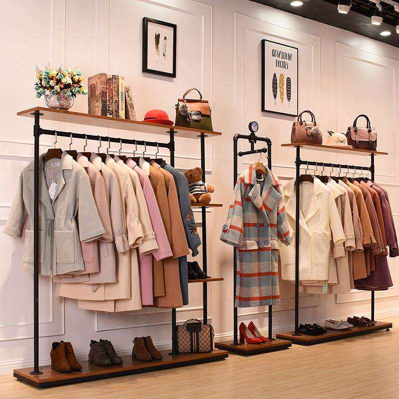 复古服装架侧正挂组合服装店展示架铁艺水管服装架服装货架