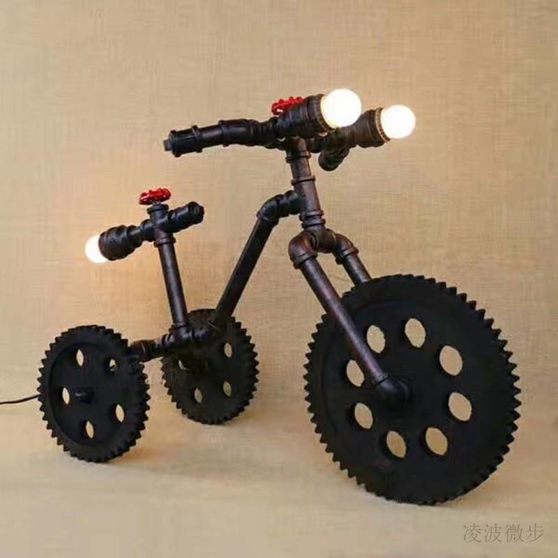 复古工业风个性创意家居桌面酒吧艺术摆饰齿轮水管装饰品单车台灯