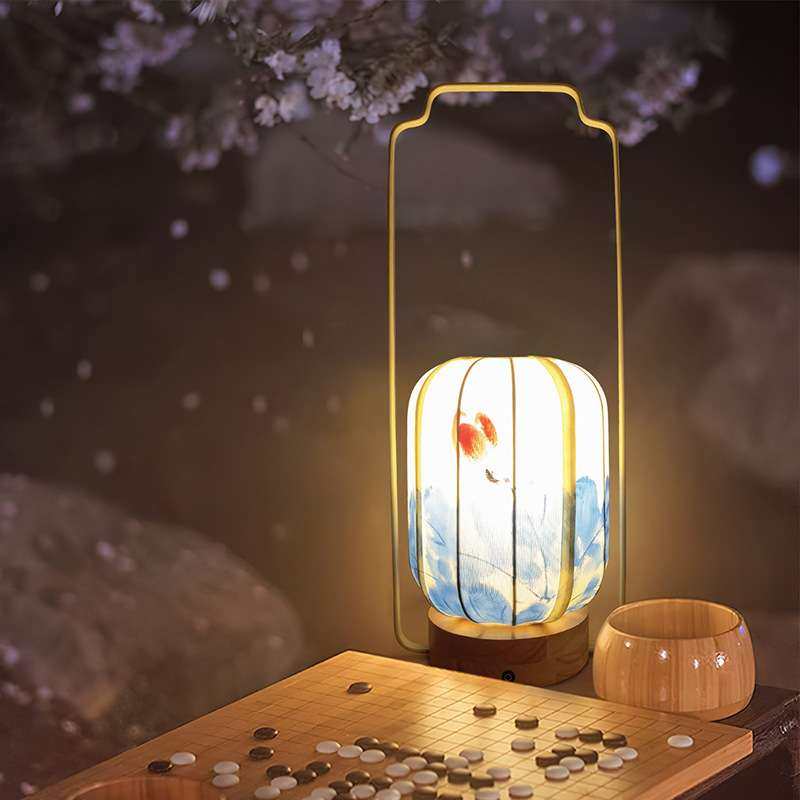 中式台灯古风禅意茶室书房手绘布艺古典装饰中国风氛围复古手提灯