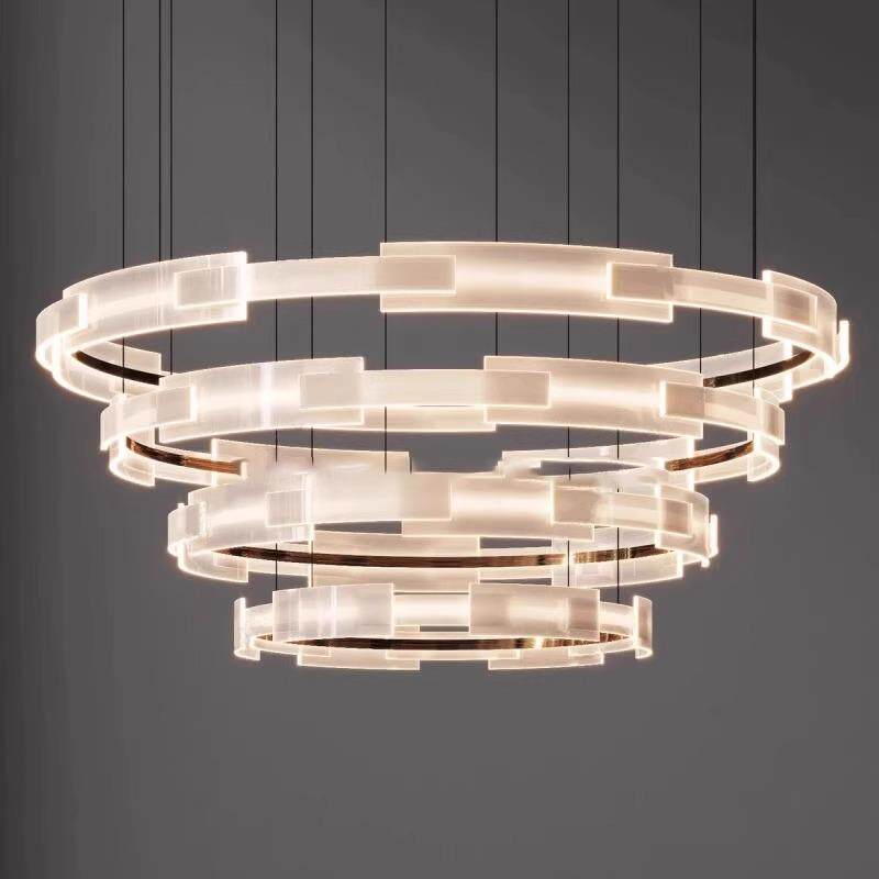 现代设计师极简酒店大堂圆环吊灯简约大气轻奢别墅复式客厅主灯