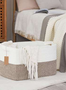 2025新款跨境特大号棉绳洗衣篮22x15x12