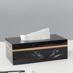 纸巾盒轻奢客厅简约茶几北欧创意餐巾纸抽盒酒店大理石纹理抽纸盒