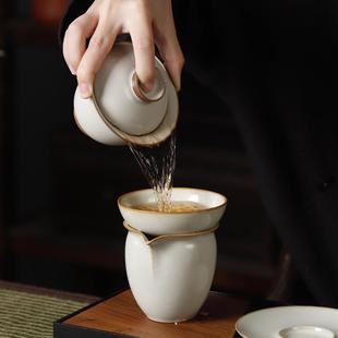 米黄汝窑三才盖碗茶杯单个家用泡茶碗陶瓷不烫手盖碗茶功夫茶具