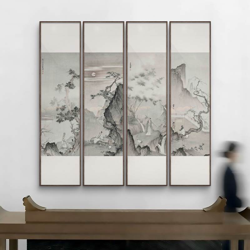新中式客厅沙发背景墙多联装饰画日式别墅民宿酒店禅意山水挂画图片