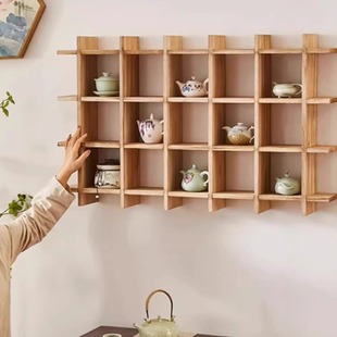 壁挂式博古架实木中式茶具茶柜置物架茶叶茶架多宝阁挂墙茶杯架子