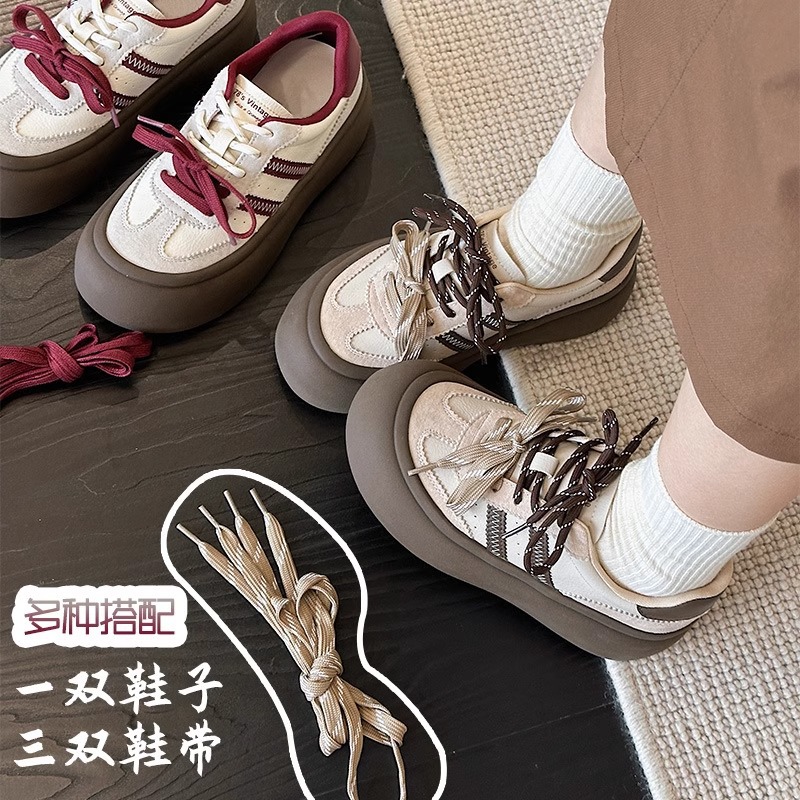 厚底增高胖胖大头德训鞋女2024秋季新品双鞋带小众设计板鞋松糕鞋