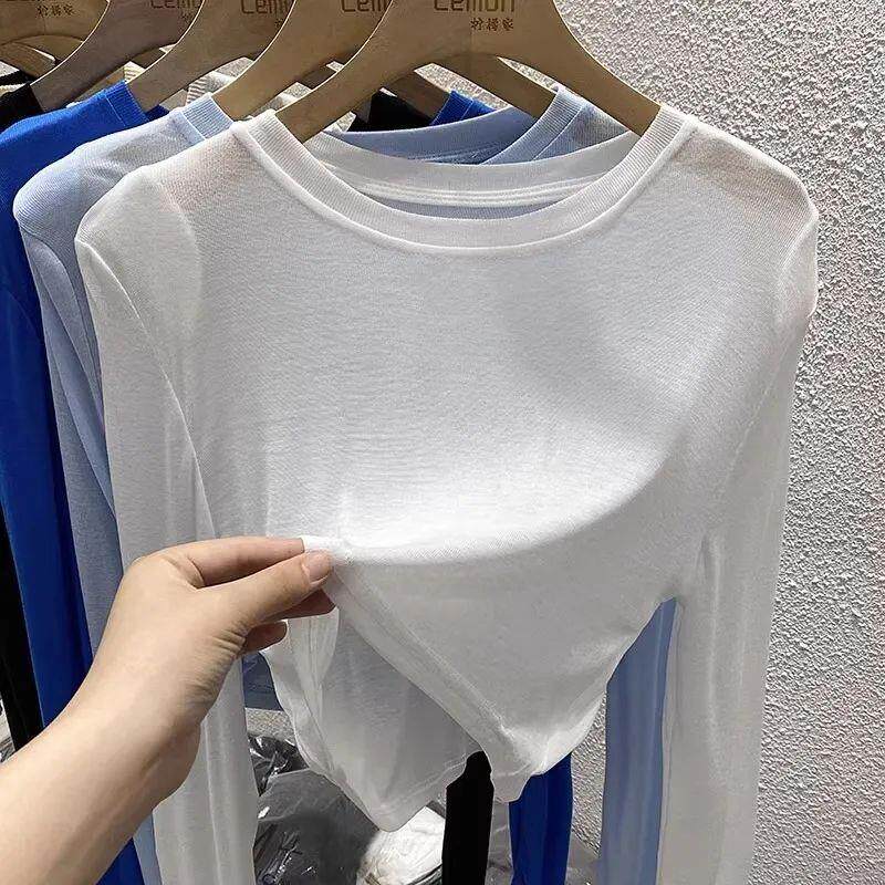 2026新款白色冰丝长袖防晒罩衫女夏季薄款外穿宽松短款T恤上衣潮