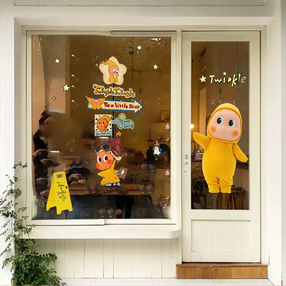2026星星人卡通装饰静电贴纸店铺橱窗阳台玻璃门贴创意装饰布置