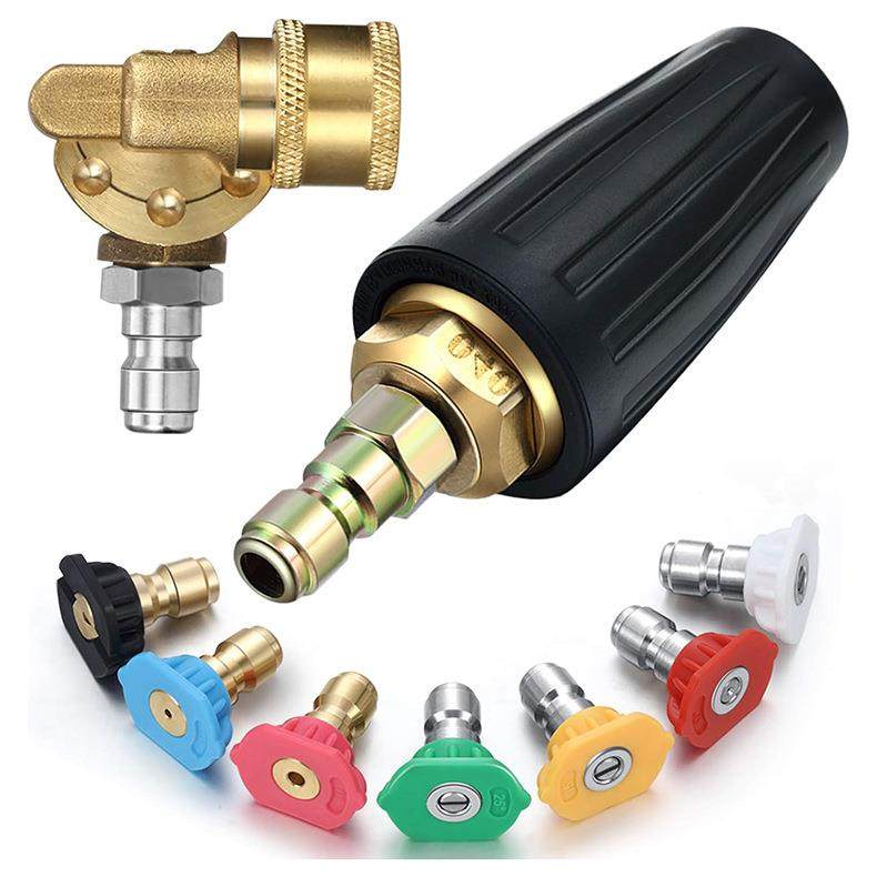 4000 PSI旋转涡轮喷嘴1/4“快速连接7个喷嘴头套件多角度4.0 GPM