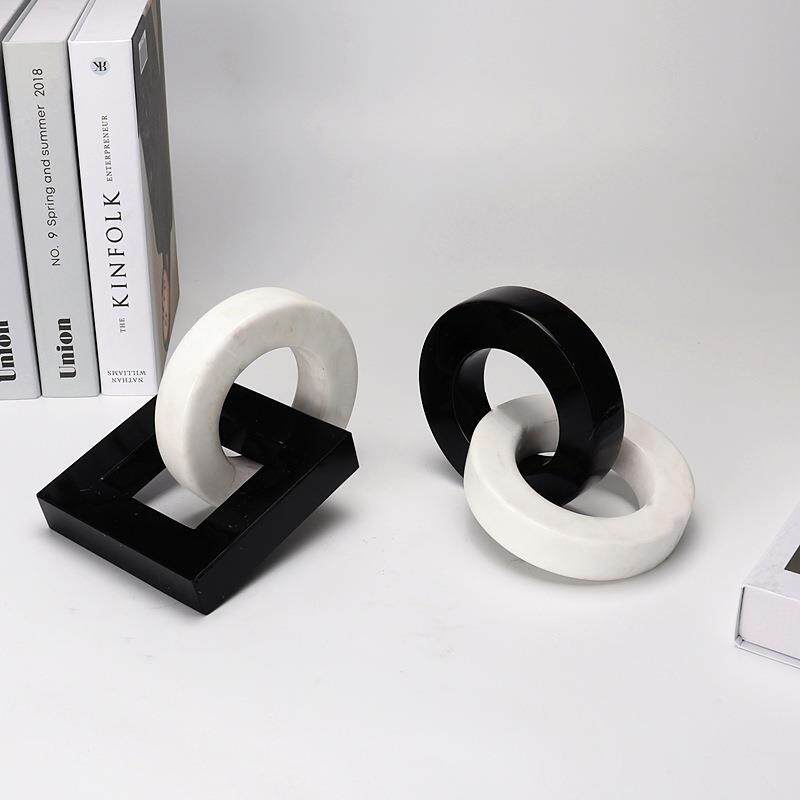 大理石工厂样板间酒店黑白大理石圆环方环家居装饰品软装饰品石套