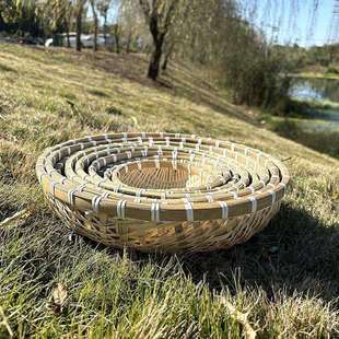 竹编水果篮果盘家用竹制品竹簸箕天然竹萝竹篓手工农家收纳筐点心
