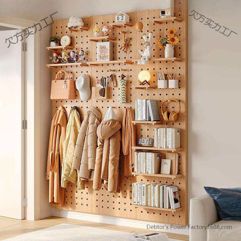 实木洞洞板置物架挂板墙上木质入户玄关门口墙面缝纫机线架