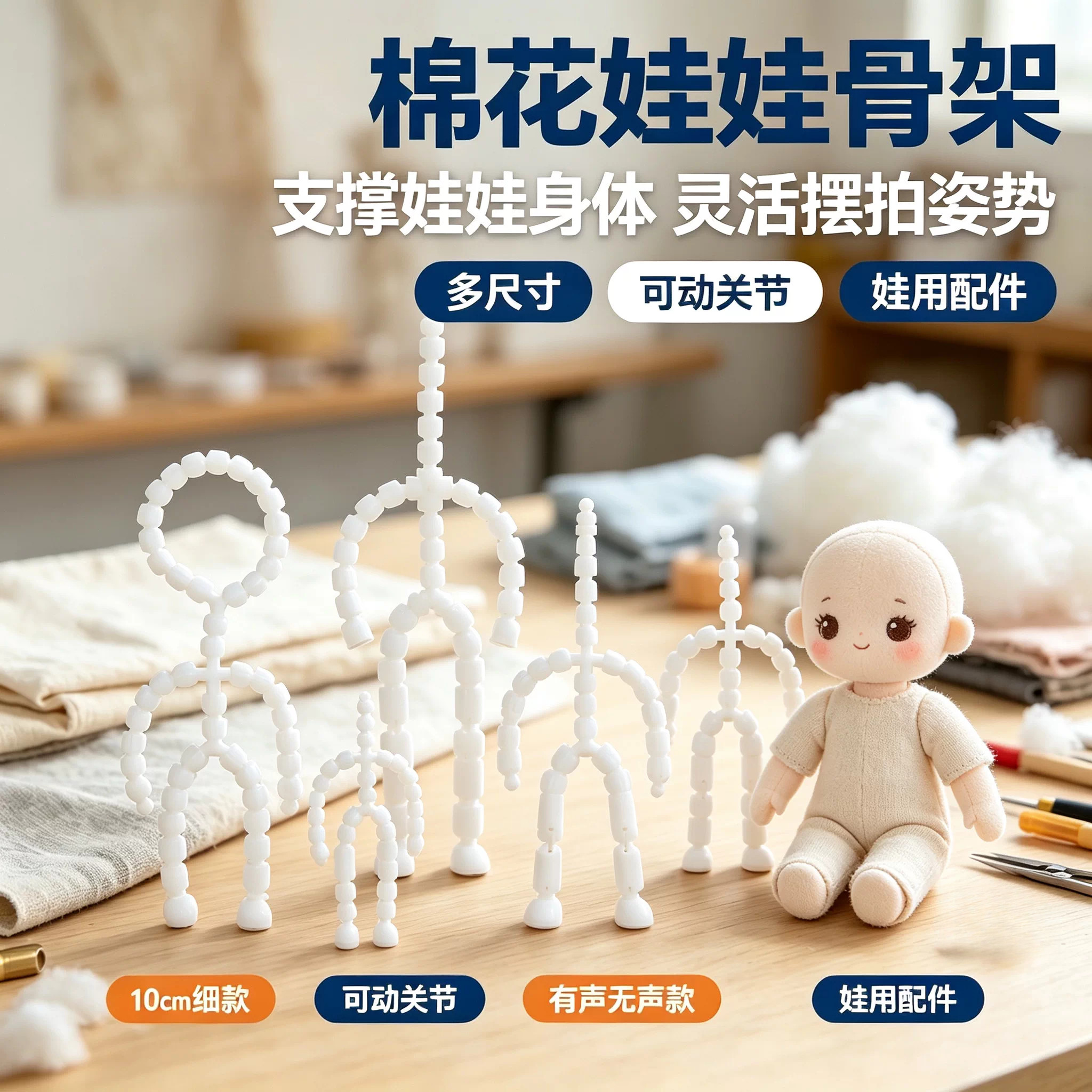 毛绒玩具娃用娃娃公仔10cm龙骨有声骨架棉花关节毛具10cm娃娃关节图片