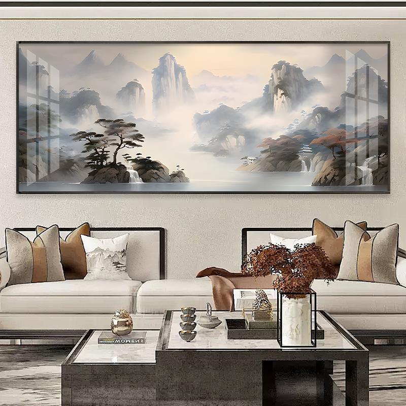 客厅装饰画背有靠山山水画沙发背景墙大气新款办公室挂画茶室壁画