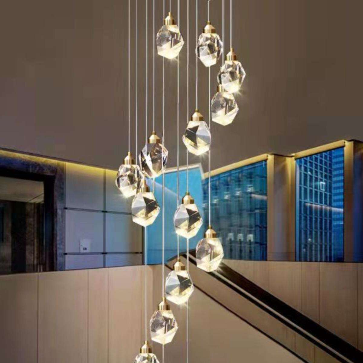 复式楼梯长吊灯北欧后现代简约别墅旋转楼梯创意个性餐厅水晶灯