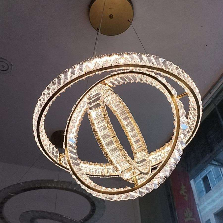 新款led创意地球仪不锈钢圆环形水晶吊灯现代别墅玄关阁楼轻奢客