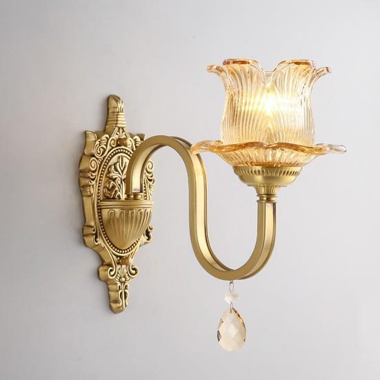 2025新款全铜水晶壁灯法式美式欧式轻奢高档卧室床头客厅走廊壁灯