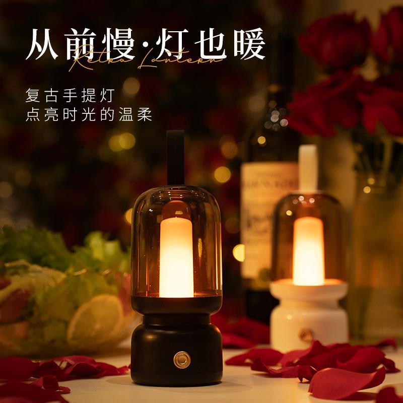跨境爆款手提复古小夜灯露营氛围灯户外充电手提灯卧室床头氛围灯