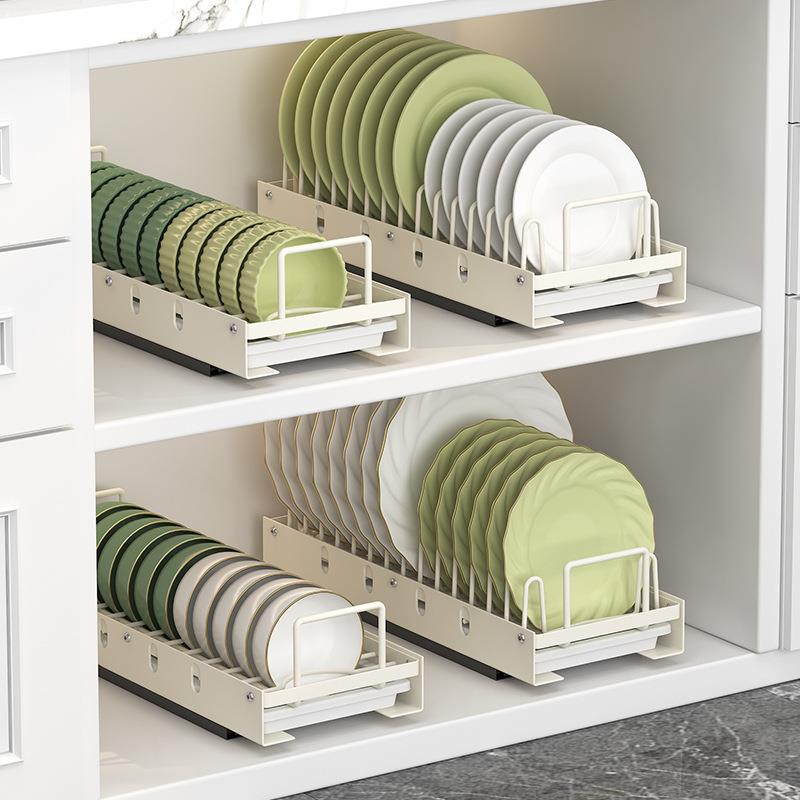 厨房置物架橱柜内抽拉碗碟拉篮免安装放碗盘调味料沥水碗架收纳架