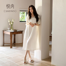 悦内带胸垫睡裙女款睡衣夏季夏天冰丝绸短袖宽松大码长款白色裙子