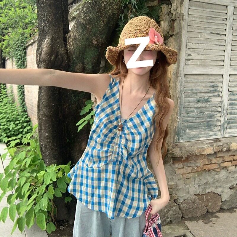 棉麻挂脖吊带背心女夏泰