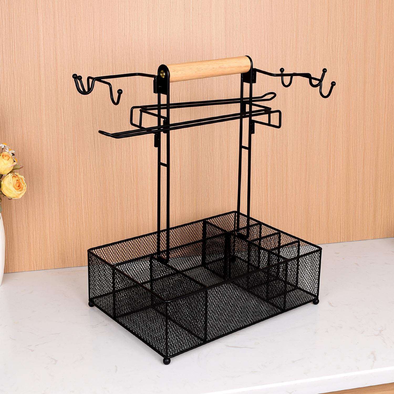 木柄铁艺收纳篮便携式户外烧烤野餐露营调味品手提篮置物架