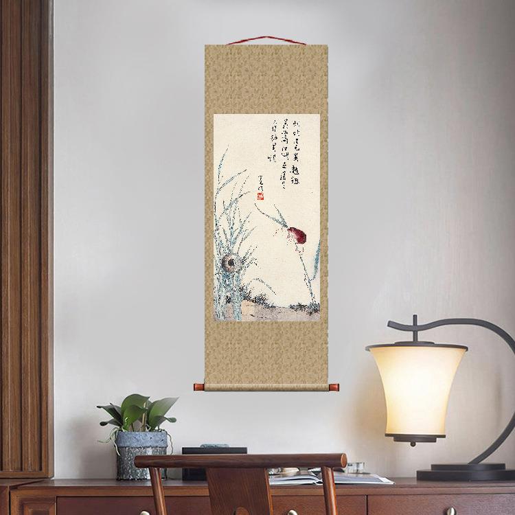 溥儒不作稻粱谋挂轴卷轴花鸟画名画复制品中式书房玄关挂画装饰画