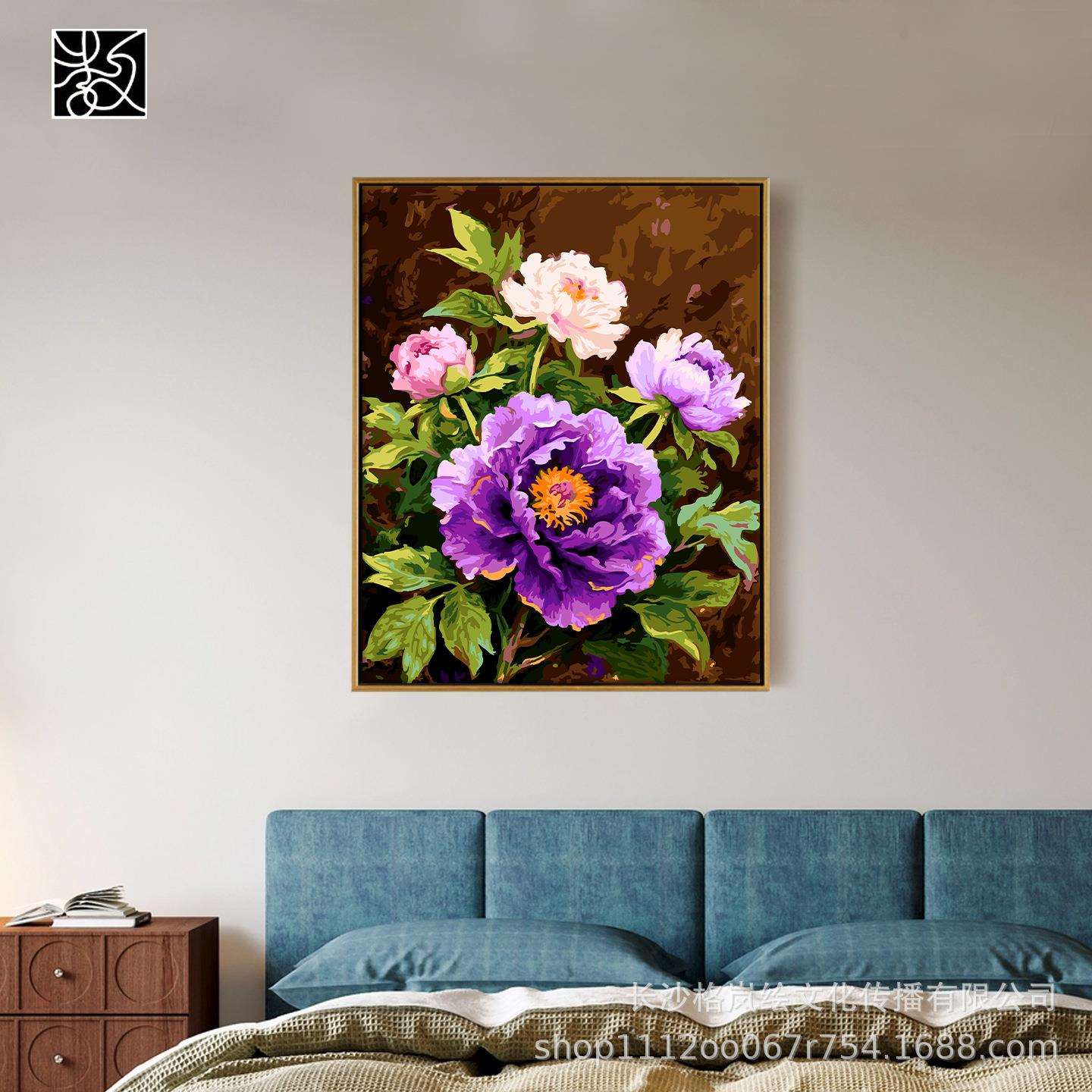 数字油画手工填色客厅卧室书房装饰画沙发背景画挂画 霓裳牡丹