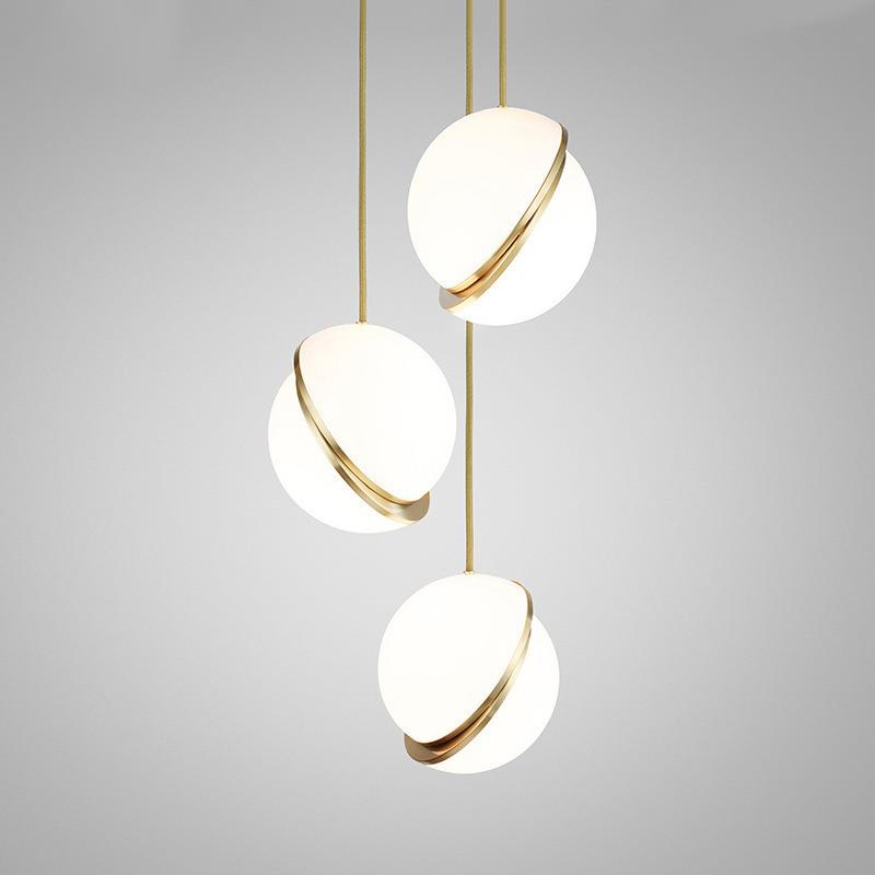 北欧吧台错位半圆球吊灯后创意金色造型餐厅床头大气时尚圆球吊灯