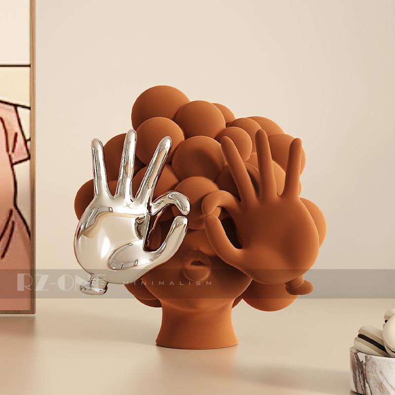 左顾创意抽象人物雕塑客厅电视柜家居装饰品客厅家居玄关奶油摆设