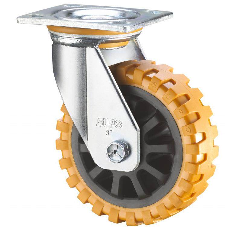 SUPO/向荣动力6寸带边刹车橙色防滑PU聚氨酯脚轮Z07S-01C-150-252