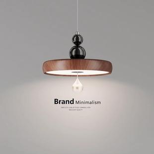 卧室床头小吊灯全光谱护眼灯中古风胡桃木纹色可升降悬停餐厅吊灯