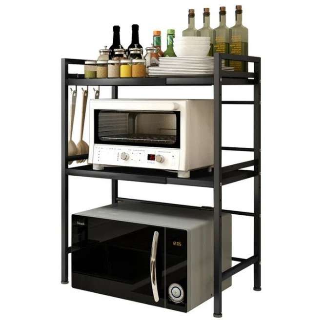 三层可伸缩厨房微波炉置物架收纳架Kitchen Storage Shelf