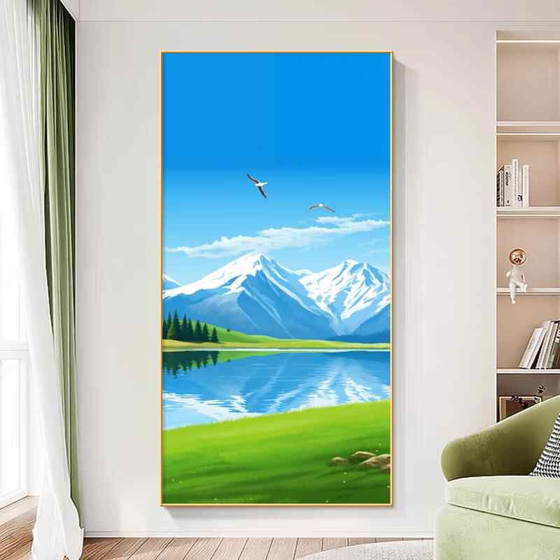 草原风景现代简约入户玄关装饰画正对门竖版客厅走廊过道墙壁挂画图片