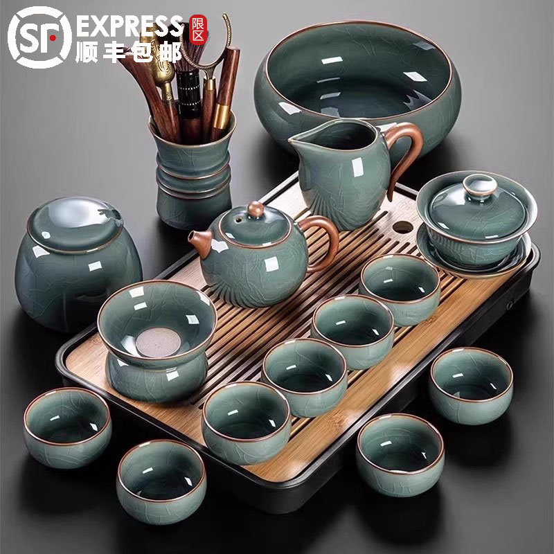 2025新款哥窑功夫茶具套装家用高档陶瓷泡茶壶盖碗喝茶杯节日送礼