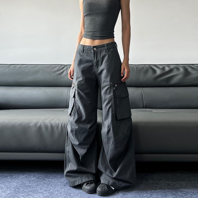 美式复古褶皱做旧多口袋工装裤