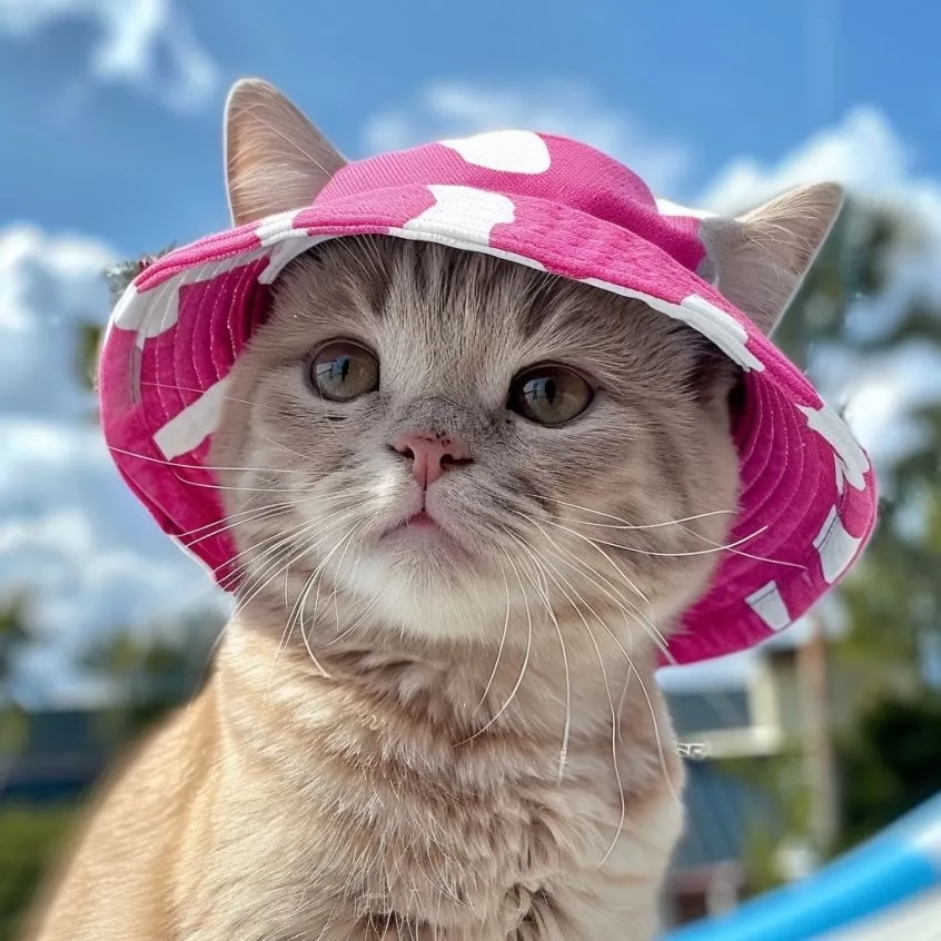 猫咪帽子可爱露耳朵狗狗夏季防晒太阳帽德文猫英短宠物小猫渔夫帽