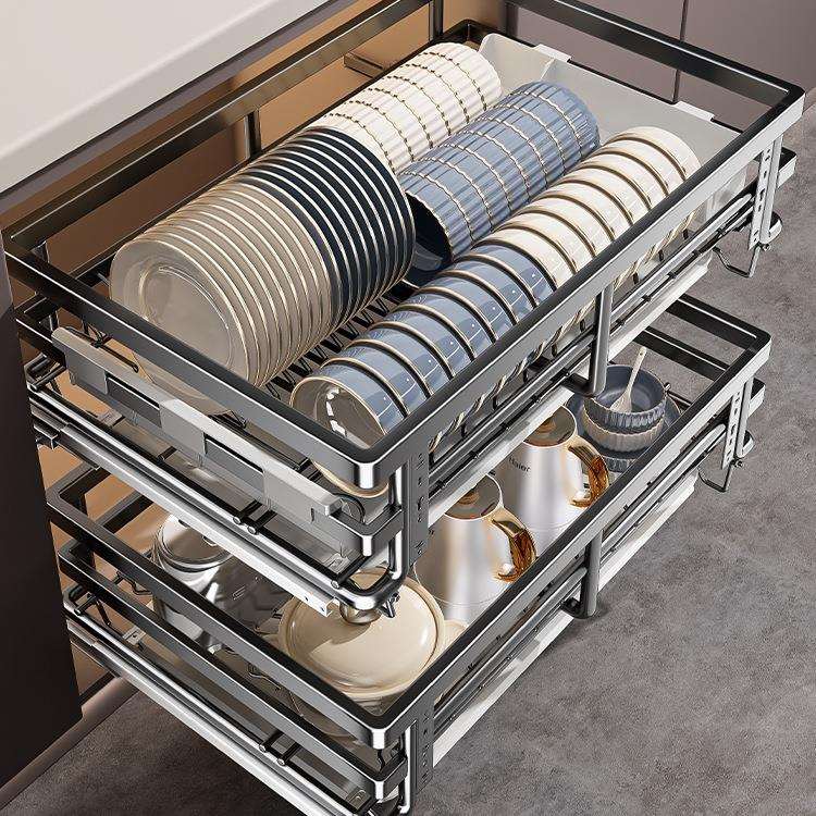 拉篮厨房橱柜碗篮抽屉式双层调味拉篮调料拉篮抽屉内置碗架
