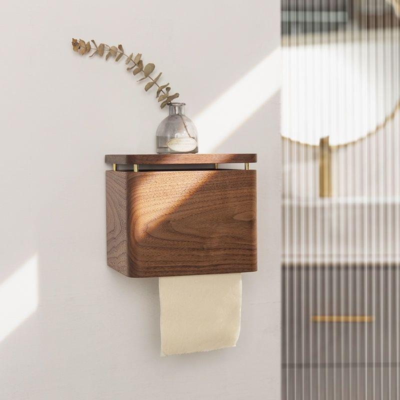 FG3胡桃木卫生间纸巾盒洗手间厕所纸巾收纳盒挂壁免打孔家用手纸