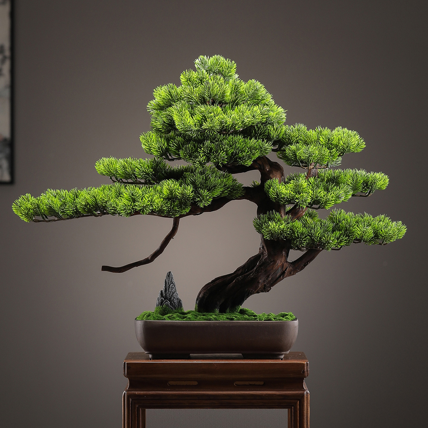新中式仿真迎客松绿植盆景摆件