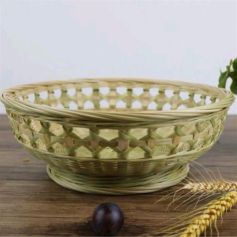 极速竹编圆形水果篮馒头筐家用客厅创意糖果盘篓空U带底座收纳竹,餐饮具,果盆/果盘/果篮,淘宝优惠券,粉丝福利购,淘宝优惠卷