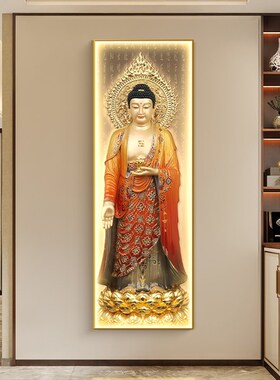 新品释迦牟尼佛像玄关装饰画禅意如来佛祖画O像挂画西方三圣佛堂