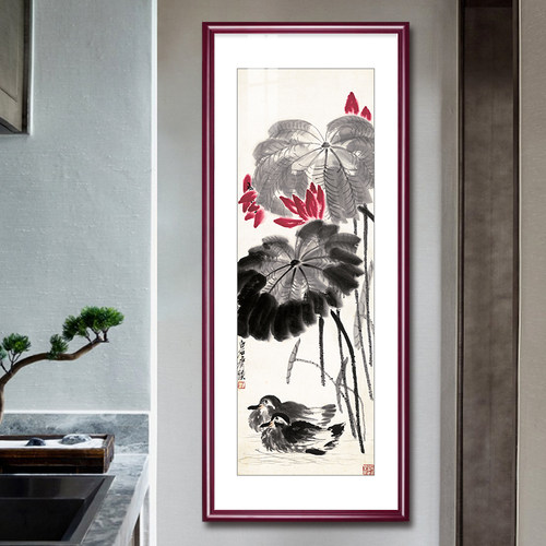 新品国画齐白石画四联寿桃水墨画新E中式客厅装饰画餐厅水果画玄