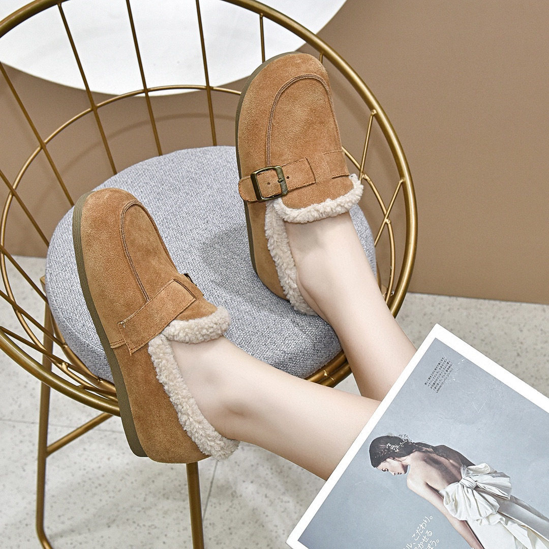 棉鞋女2023秋冬新款加绒毛毛鞋韩版皮带扣包子鞋平底瓢鞋女豆豆鞋,女鞋,棉鞋,淘宝优惠券,粉丝福利购,淘宝优惠卷