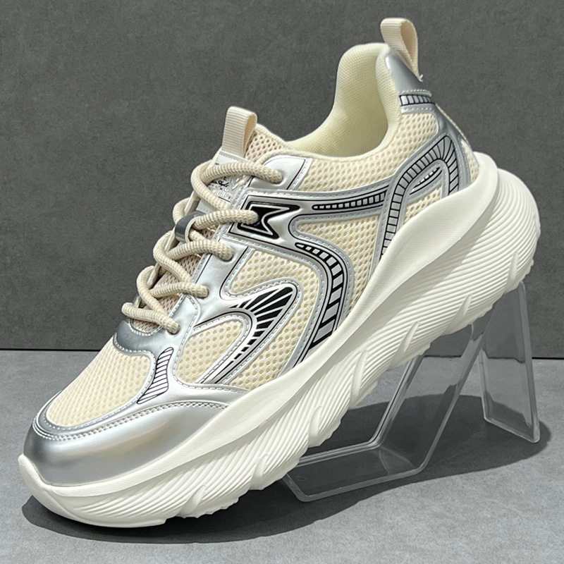 男鞋夏季透气网面休闲运动鞋轻便大码青年百搭厚底增高银色老爹鞋,流行男鞋,健步鞋,淘宝优惠券,粉丝福利购,淘宝优惠卷